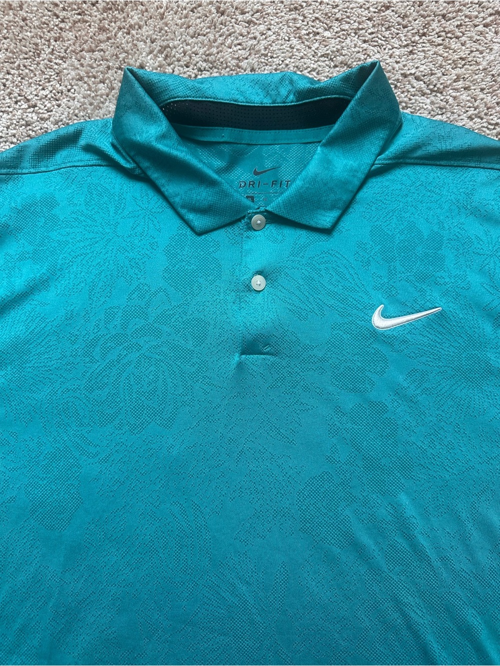 Nike Golf Dri-Fit Polo Shirt Men's XL Teal Blue Jacquard Short Sleeve